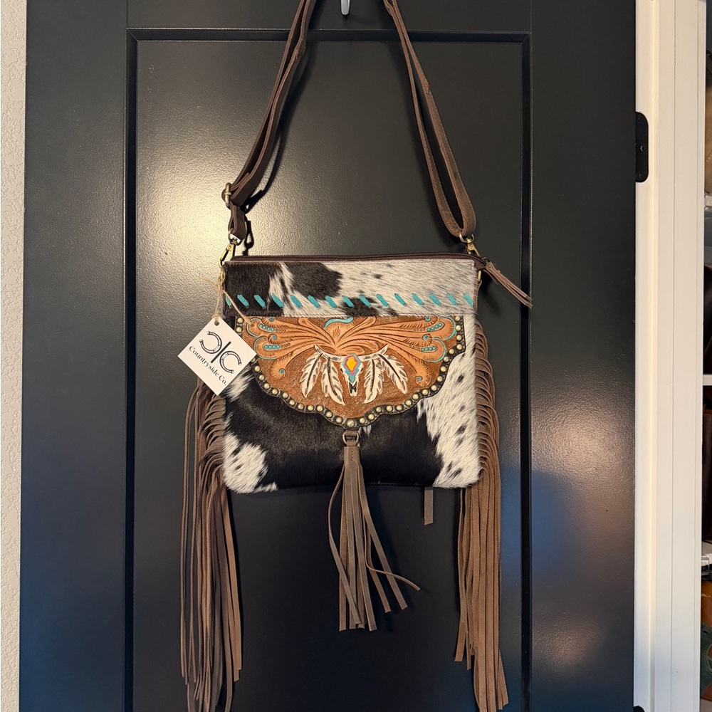 Countryside Co. Cowhide Concealed Carry Crossbody Bag - Brown/Black/White